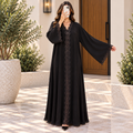 Opulent Black Lace-Trimmed Designer Abaya 58" Inches Length