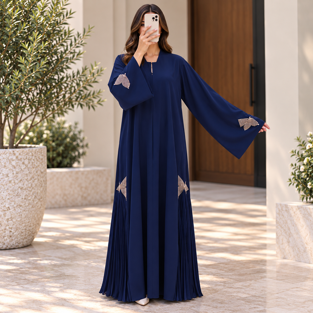 Opulent Blue Trimmed Designer Abaya 58" Inches Length