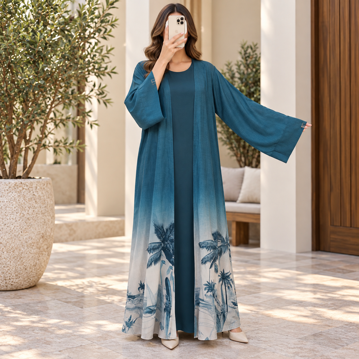 Opulent  2 Piece Set Trimmed Designer Abaya 57" Inches Length