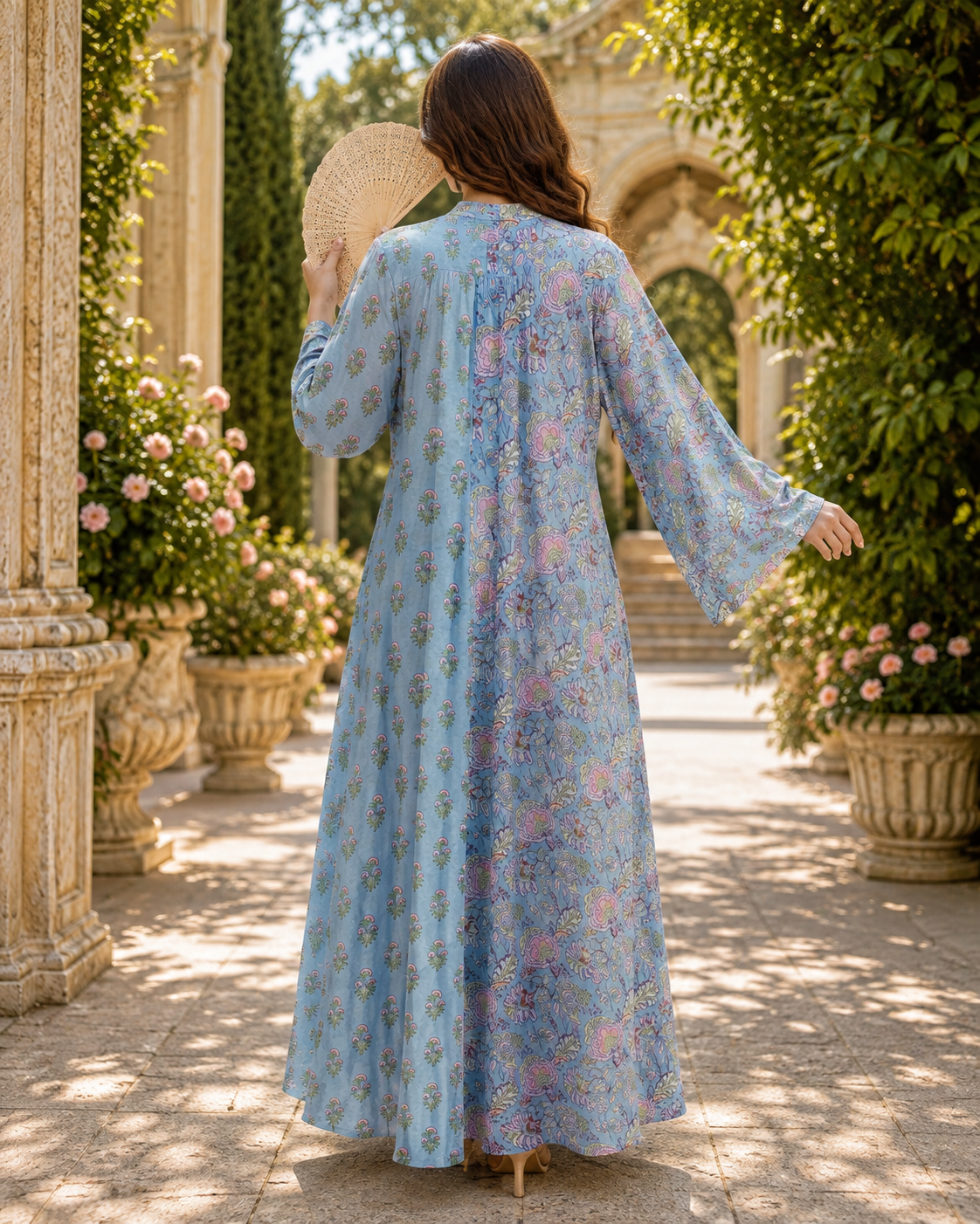 L/XL Noorain Printed Cotton Long Dress Jalabiya – 57"