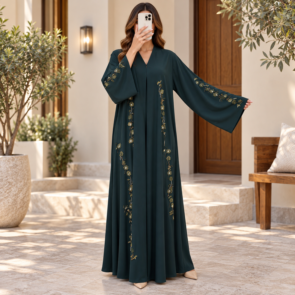 Opulent Trimmed Designer Abaya 58" Inches Length