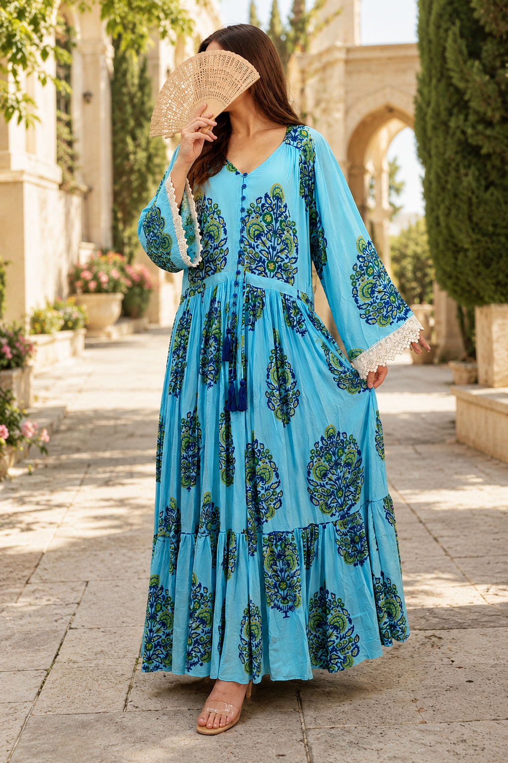 L/XL Ari Printed Cotton Long Dress Jalabiya – 57"