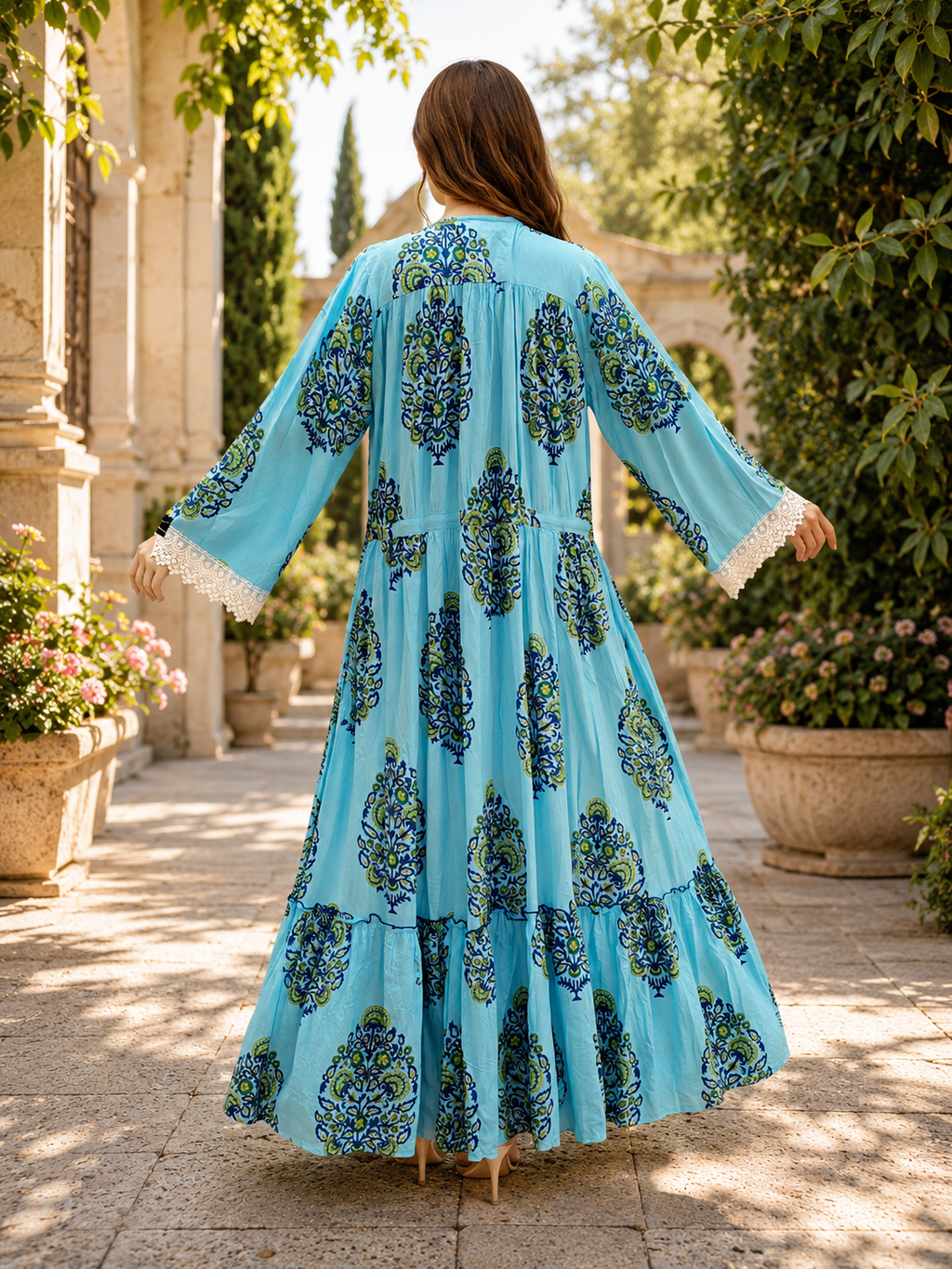 L/XL Ari Printed Cotton Long Dress Jalabiya – 57"