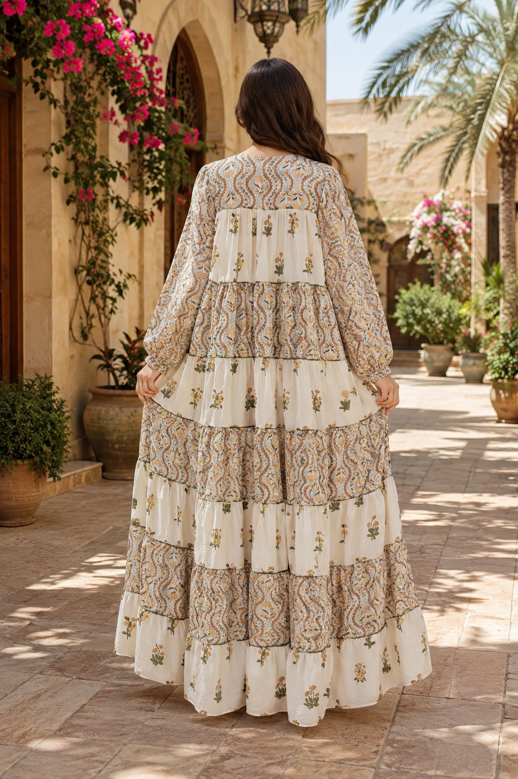 S/M Bushra Printed Cotton Long Dress Jalabiya – 57"