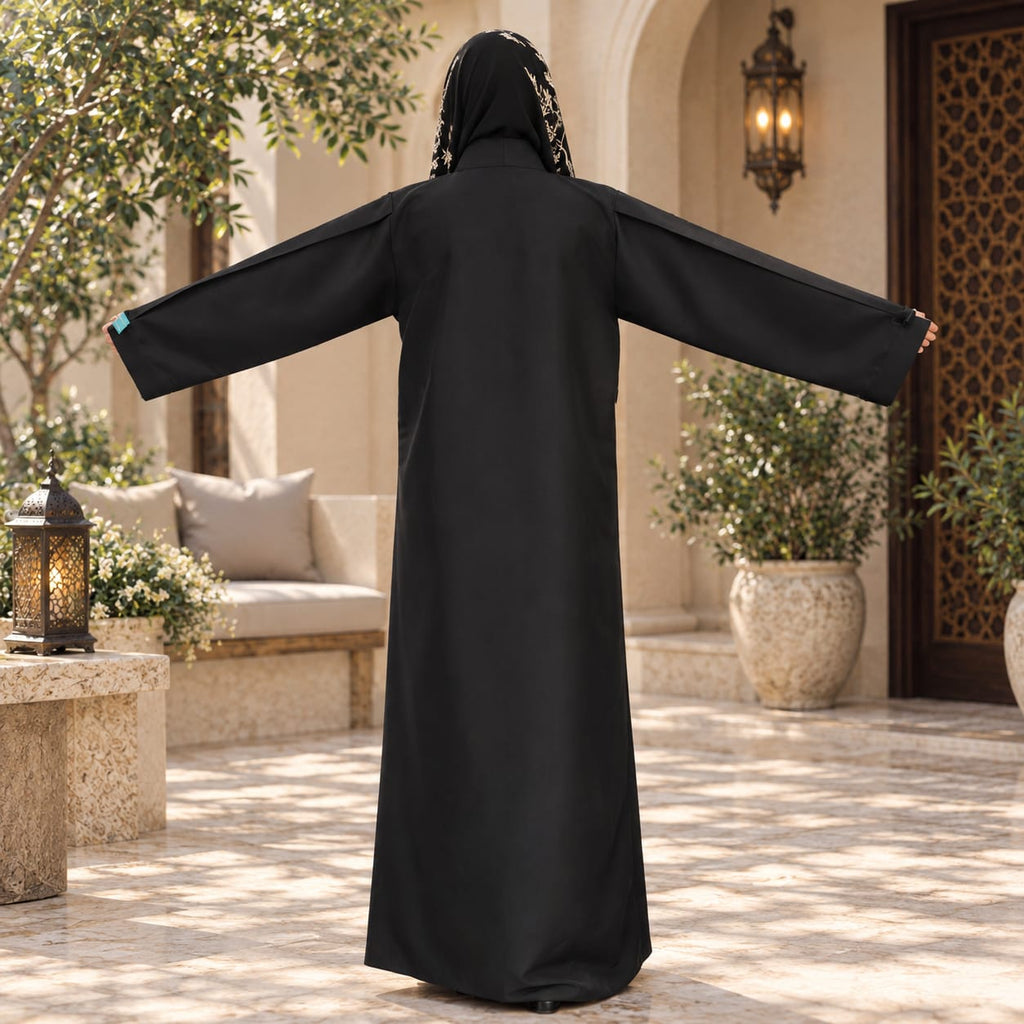 Opulent Black Trimmed Designer Abaya 58" Inches Length