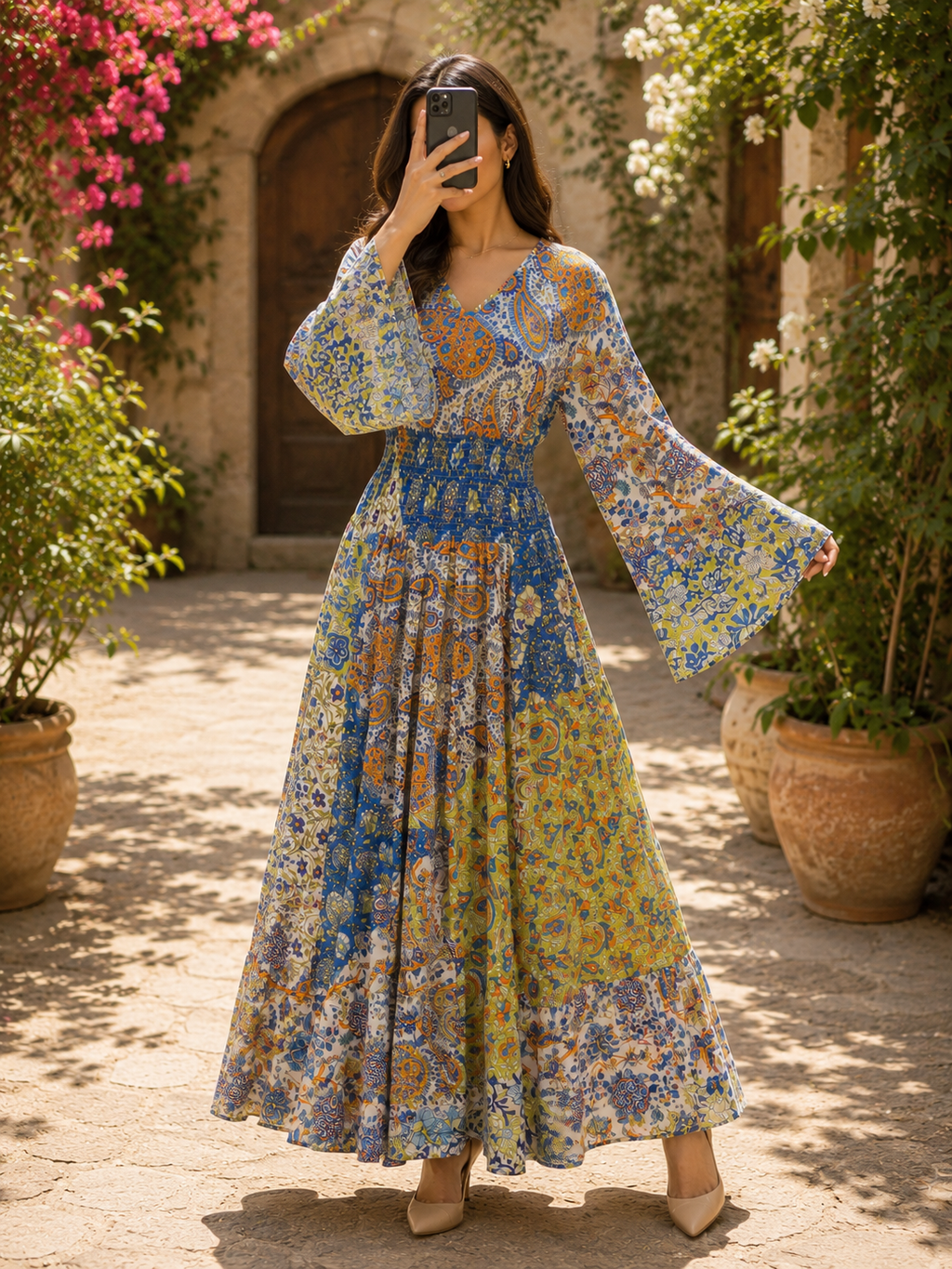 S/M Musira Printed Cotton Long Dress Jalabiya – 57"