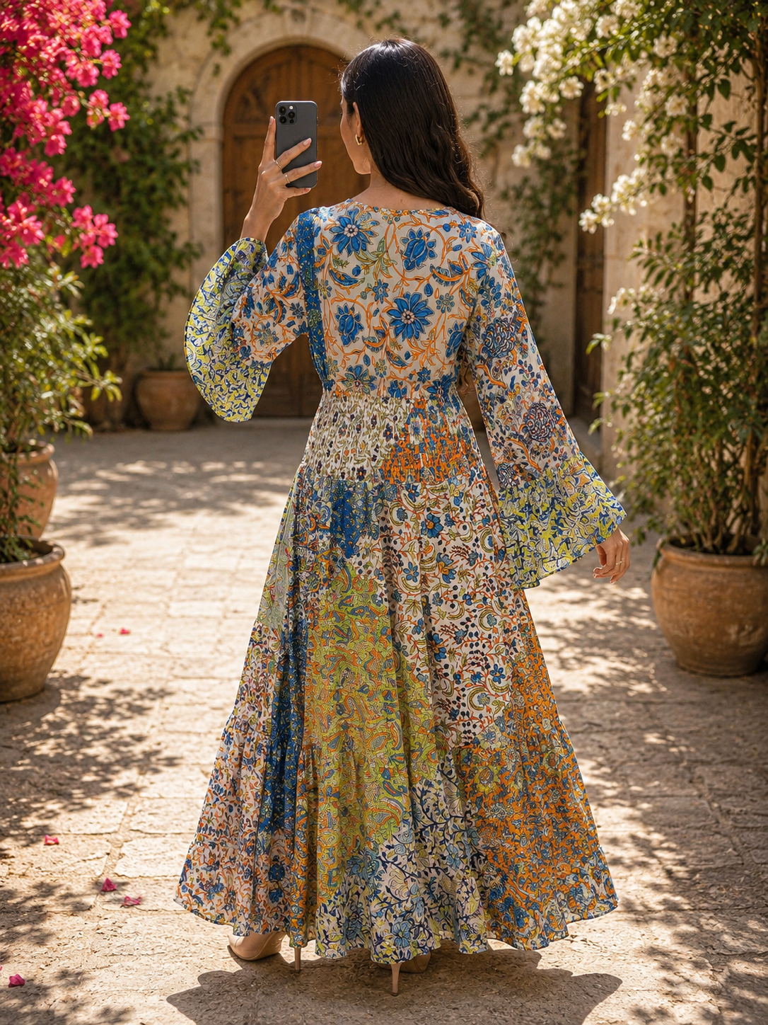 S/M Musira Printed Cotton Long Dress Jalabiya – 57"