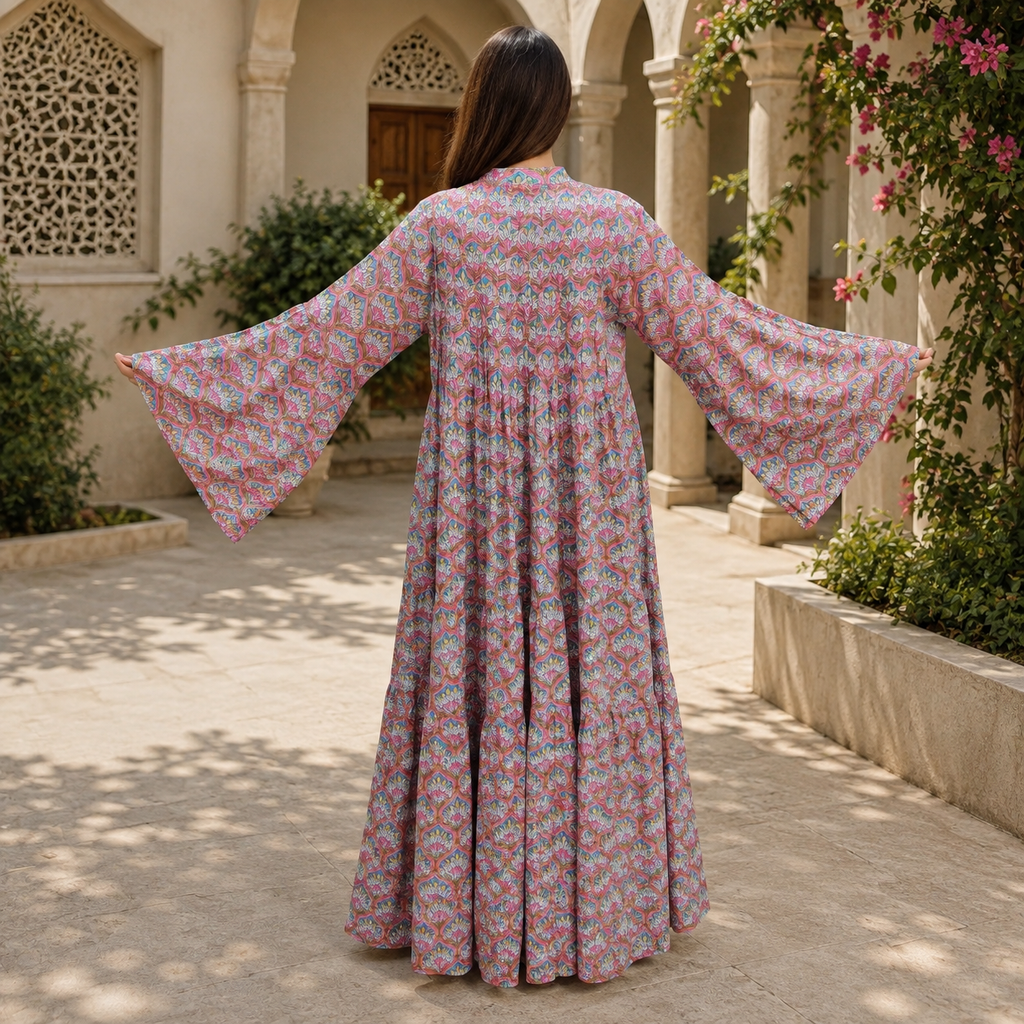 S/M Halisa Printed Cotton Long Dress Jalabiya – 57"