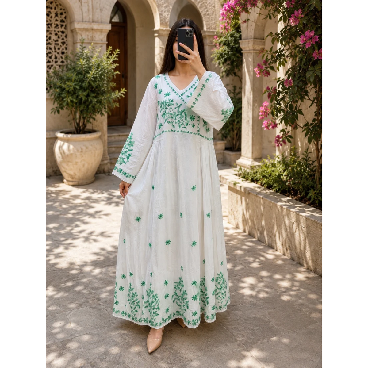 S/M Special Embriodered Printed Cotton Long Dress Jalabiya – 57"