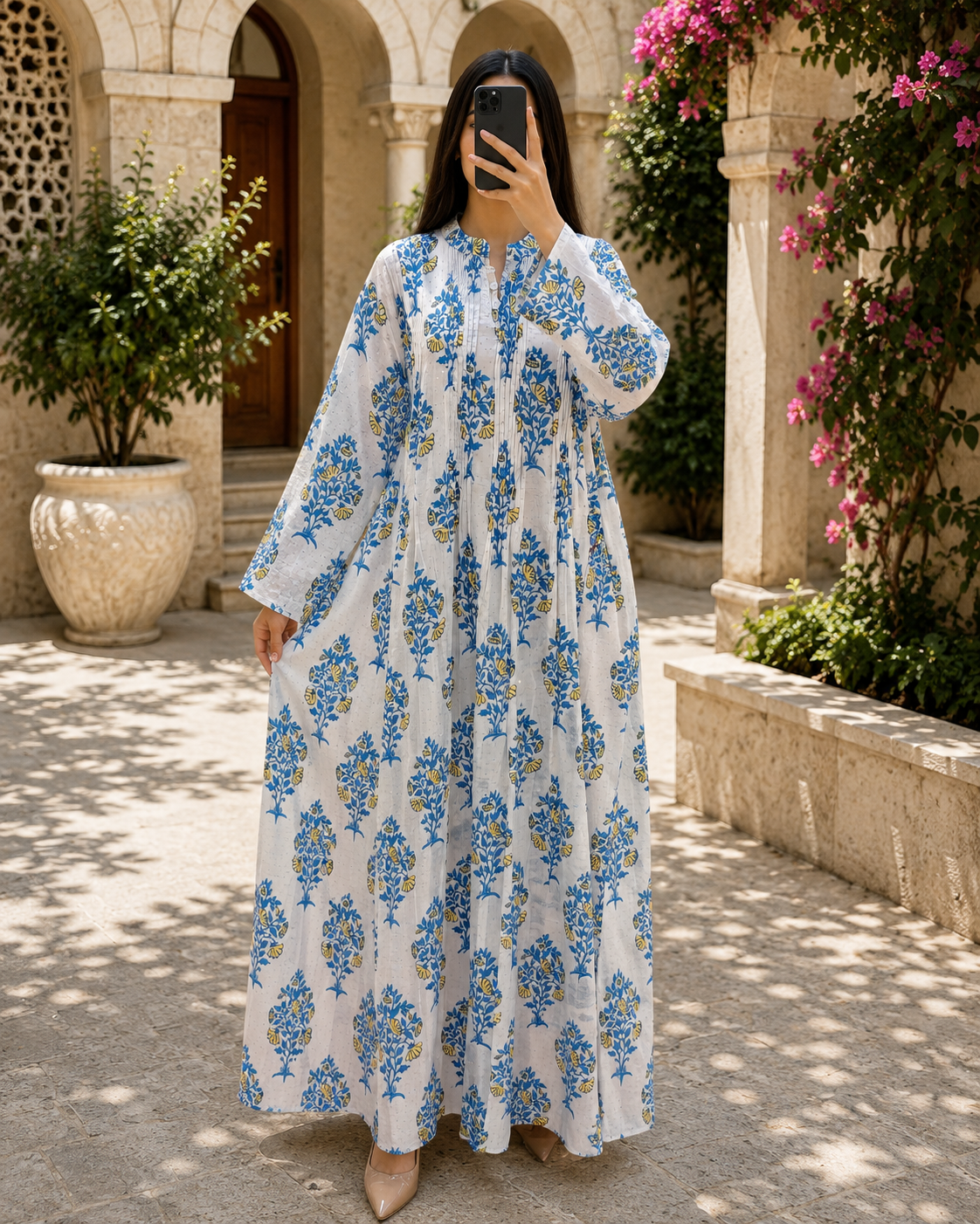 2XL-3XL Adiat Crystal Printed Cotton Long Dress Jalabiya – 57