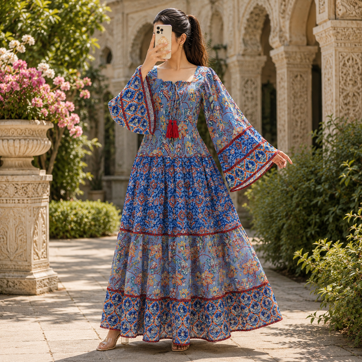 2XL-3XL Rahima Crystal Printed Cotton Long Dress Jalabiya – 57