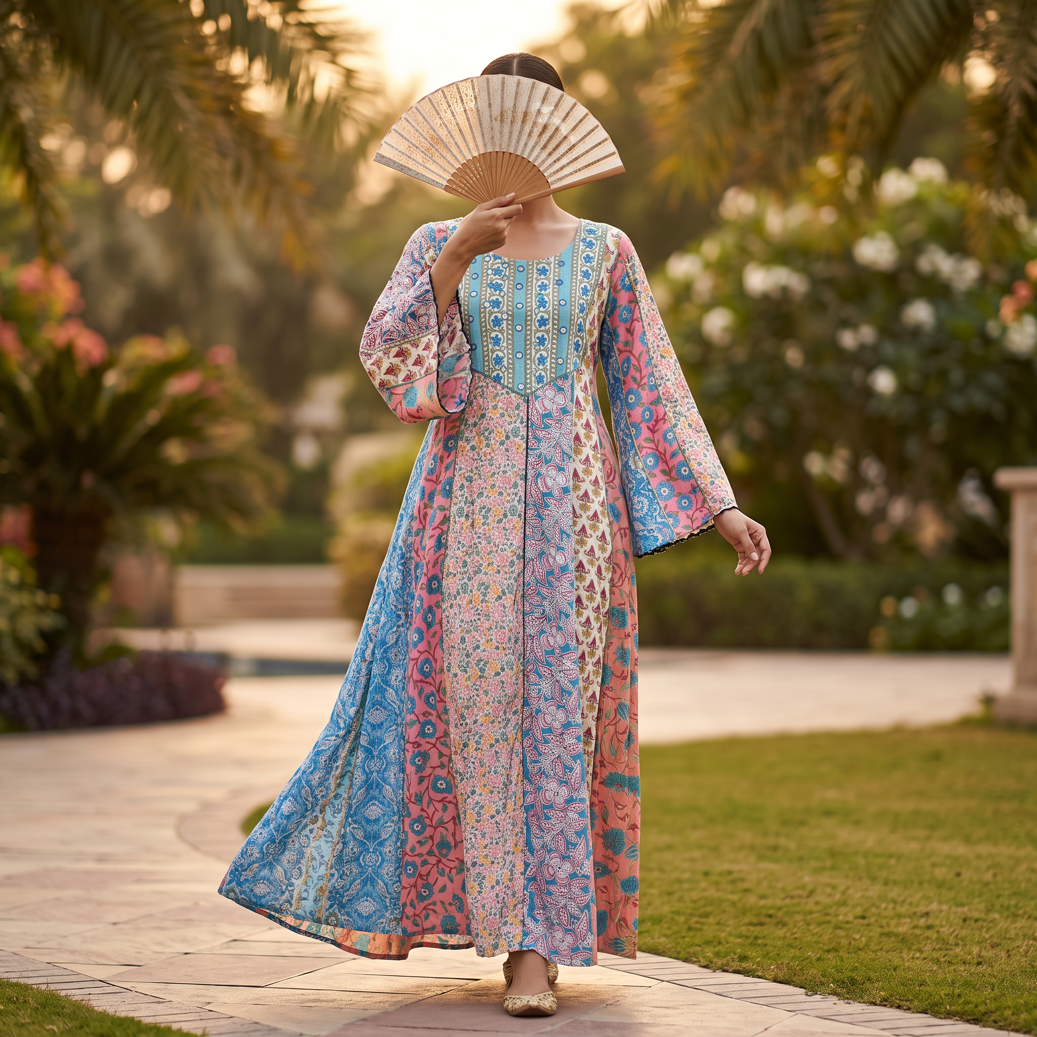 S/M Malaysia Printed Cotton Long Dress Jalabiya – 57"