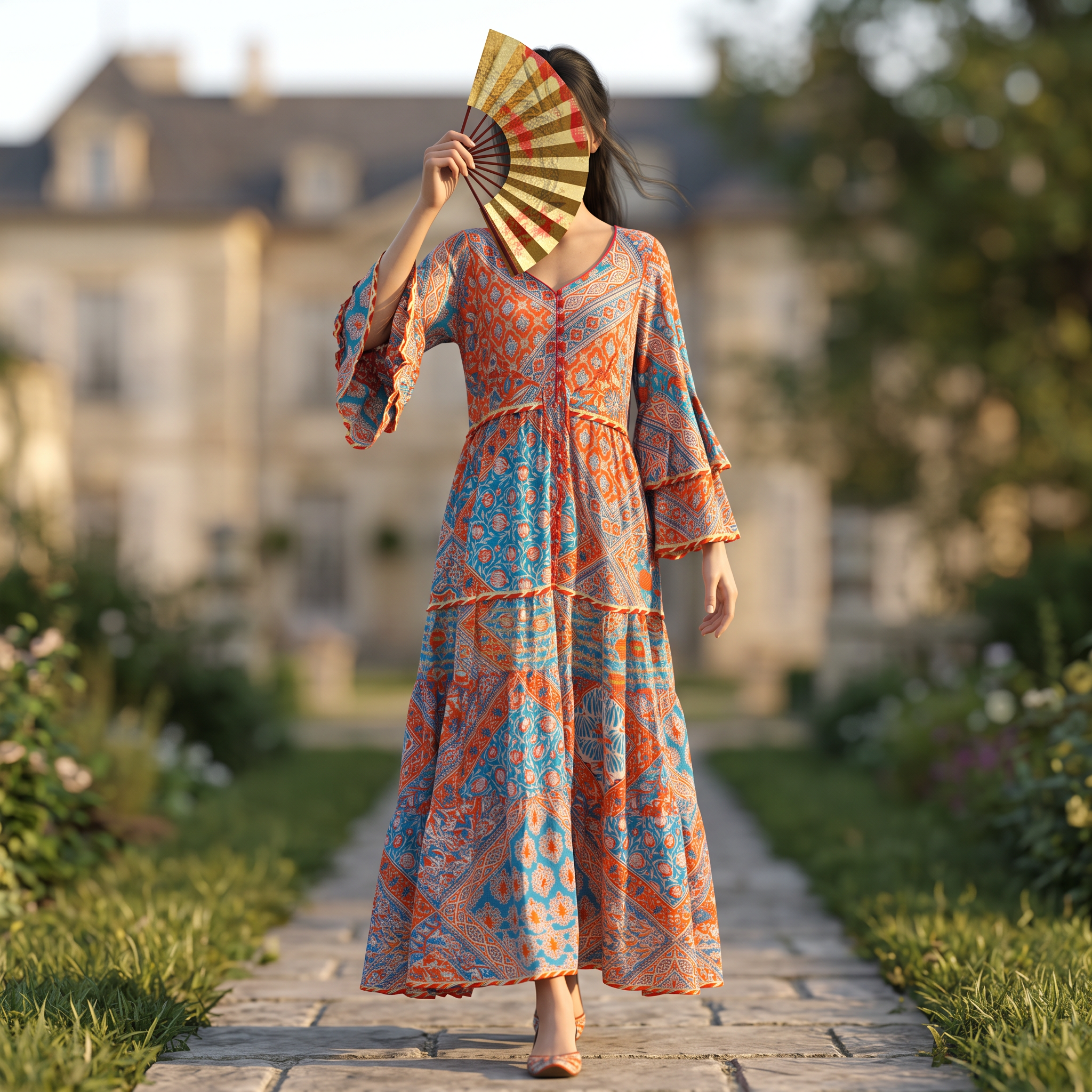 L/XL Adeeba Printed Cotton Long Dress Jalabiya – 57"