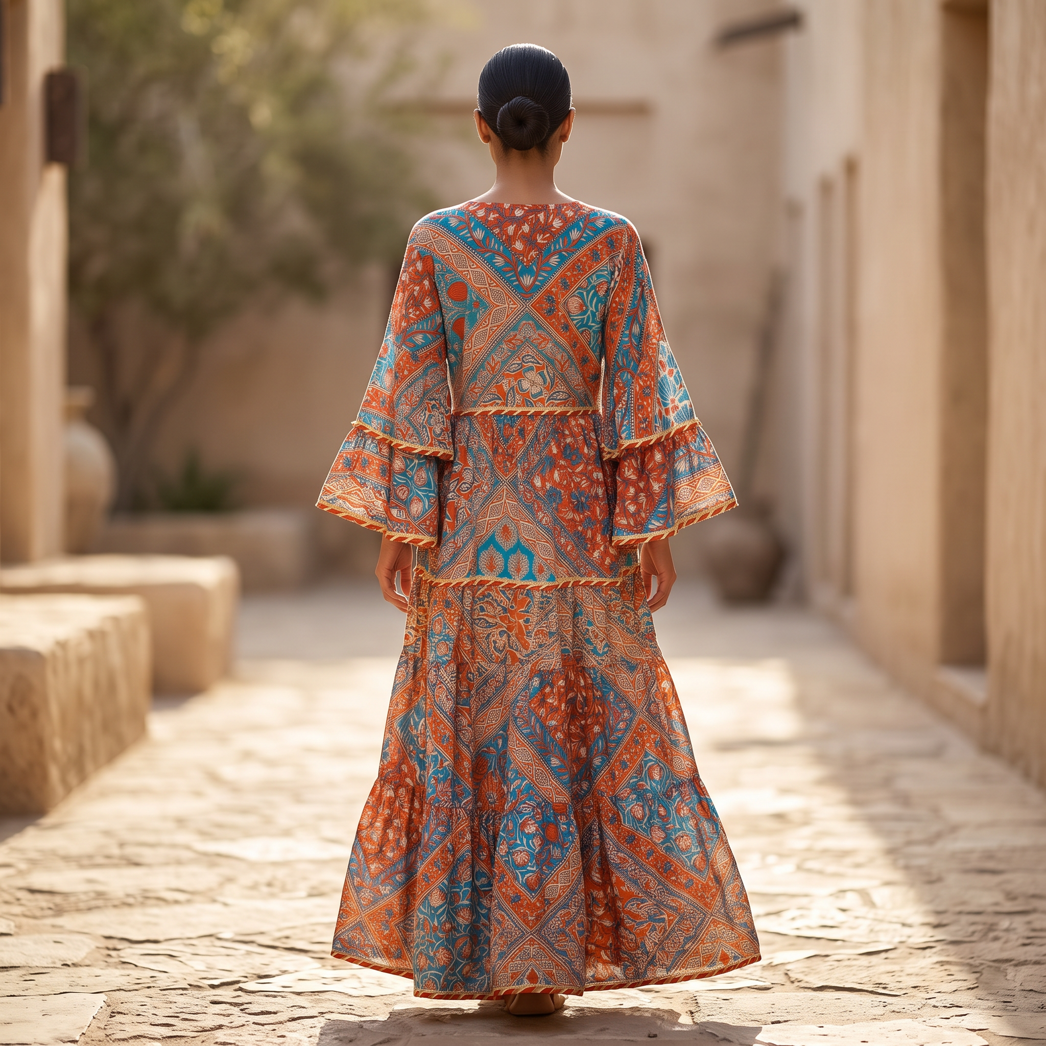 L/XL Adeeba Printed Cotton Long Dress Jalabiya – 57"