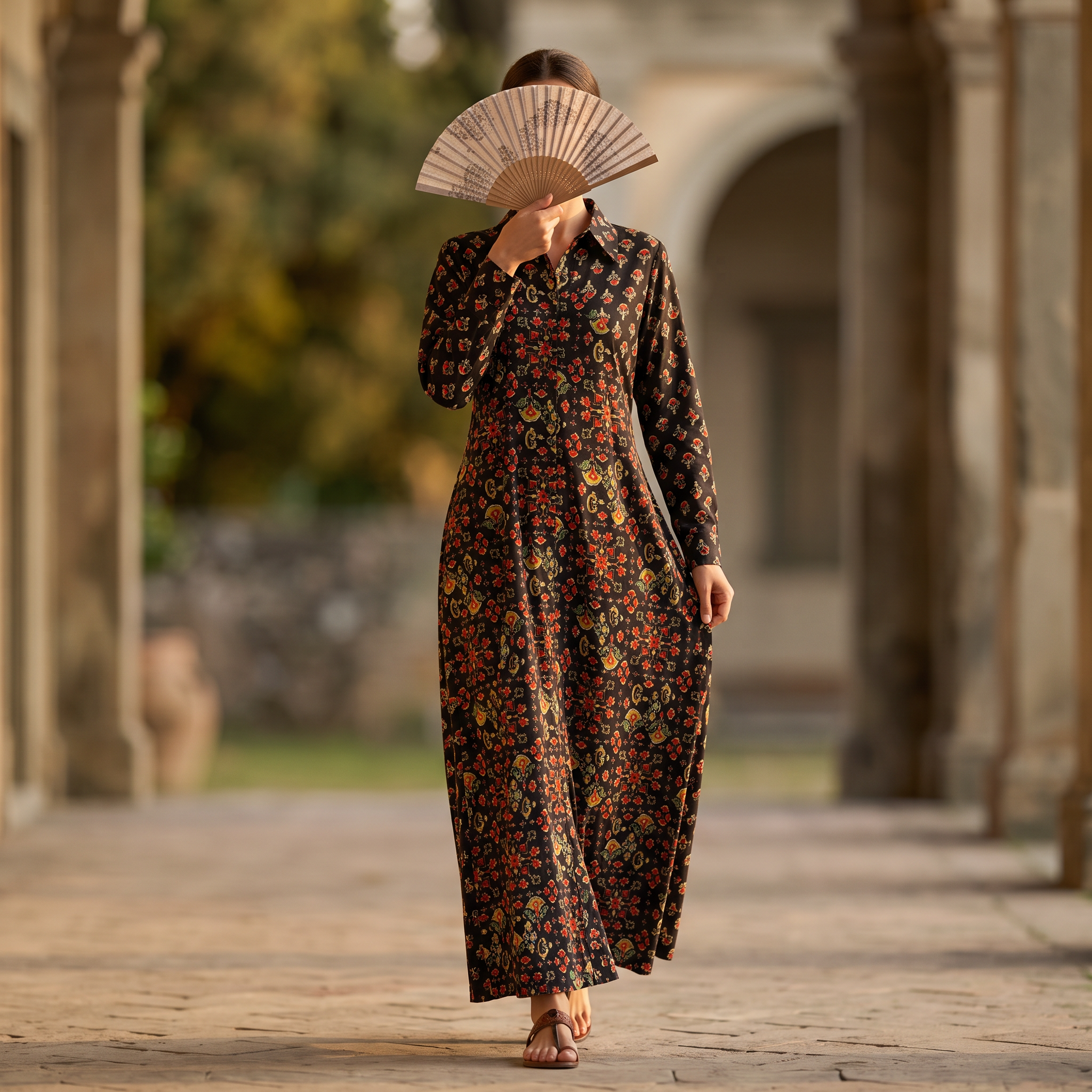S/M Honey Printed Cotton Long Dress Jalabiya – 57"