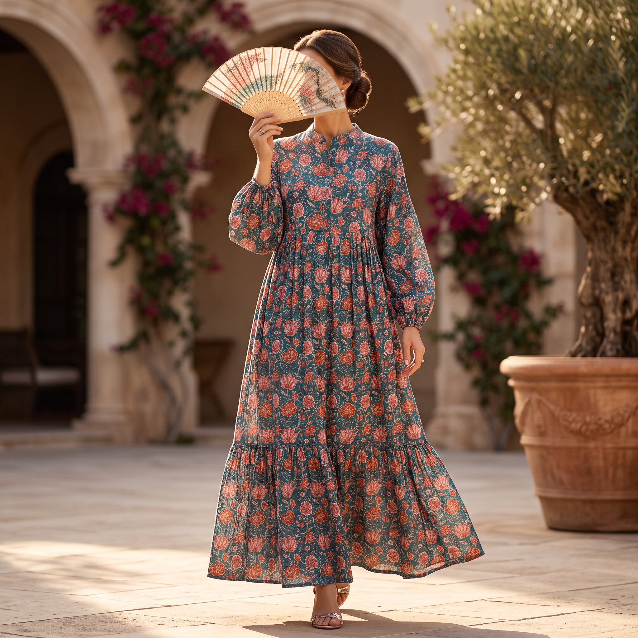 L/XL Ziya Printed Cotton Long Dress Jalabiya – 57"