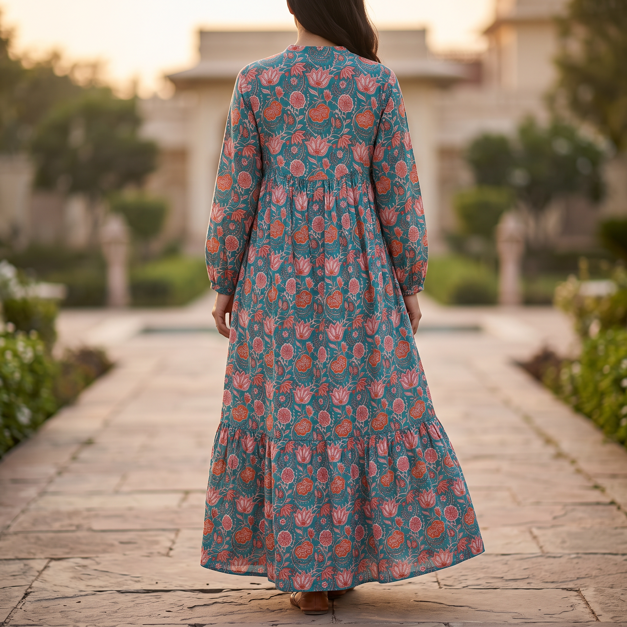 L/XL Ziya Printed Cotton Long Dress Jalabiya – 57"