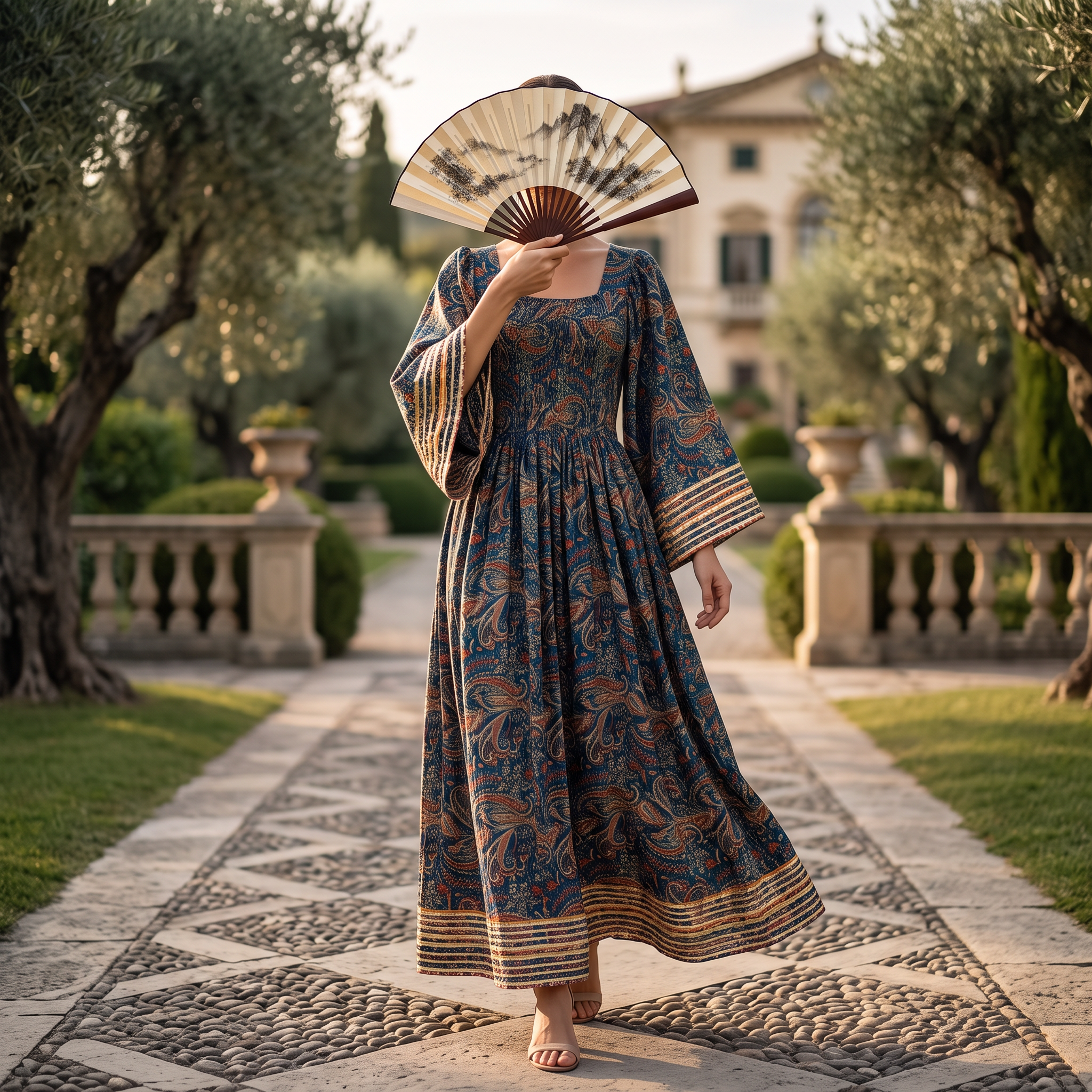 XS/S Elzina Silk Printed Cotton Long Dress Jalabiya – 54"