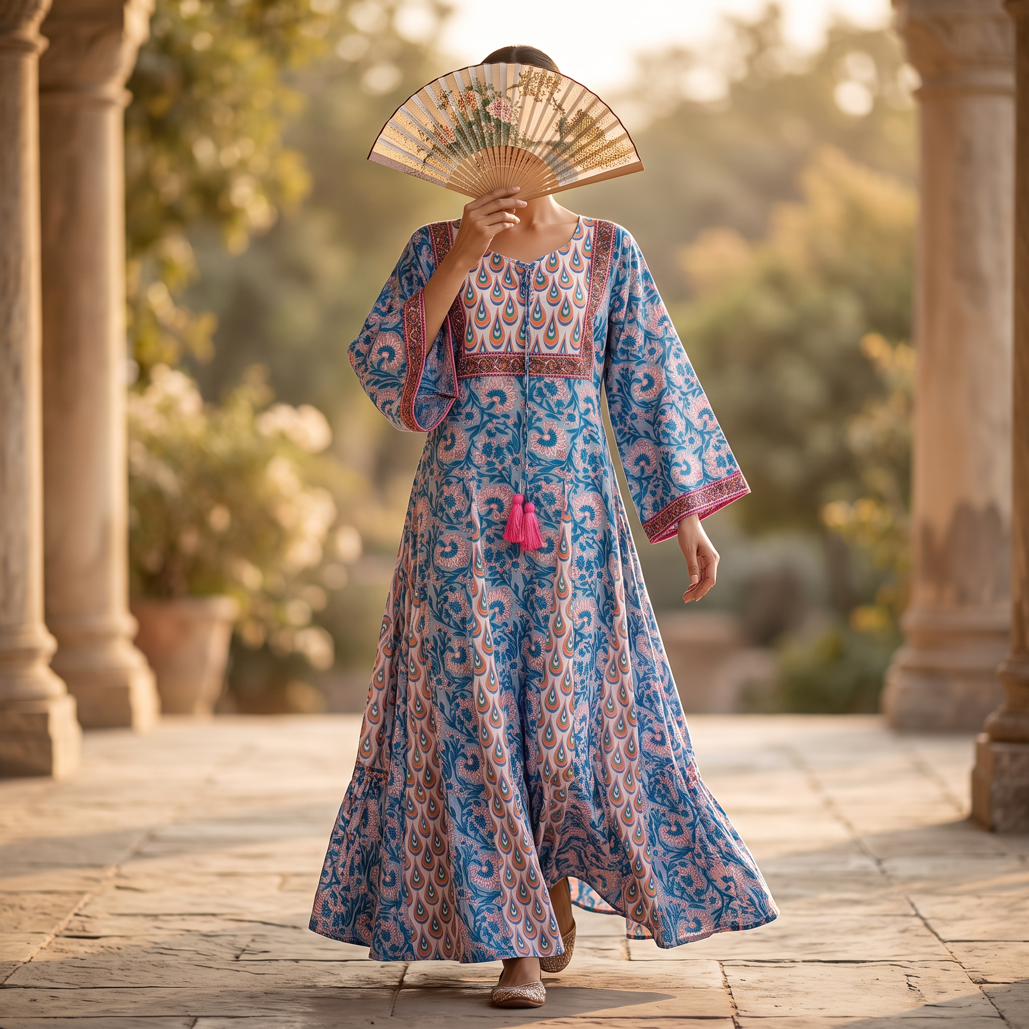 L/XL Anaya Printed Cotton Long Dress Jalabiya – 57"