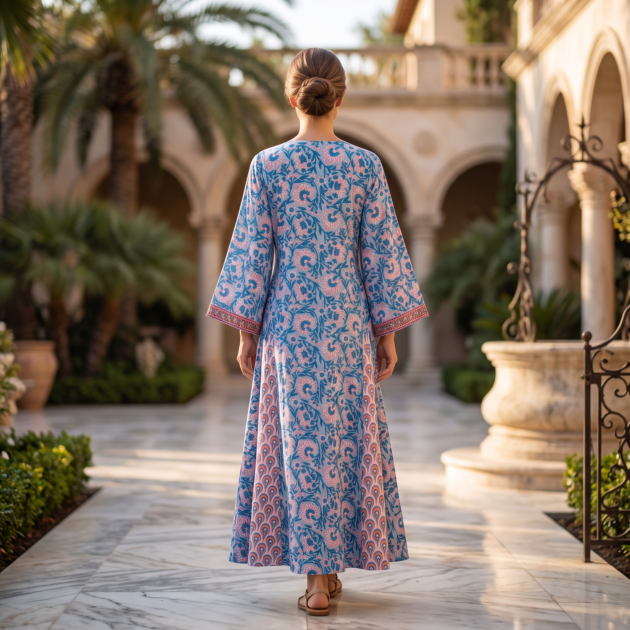 L/XL Anaya Printed Cotton Long Dress Jalabiya – 57"