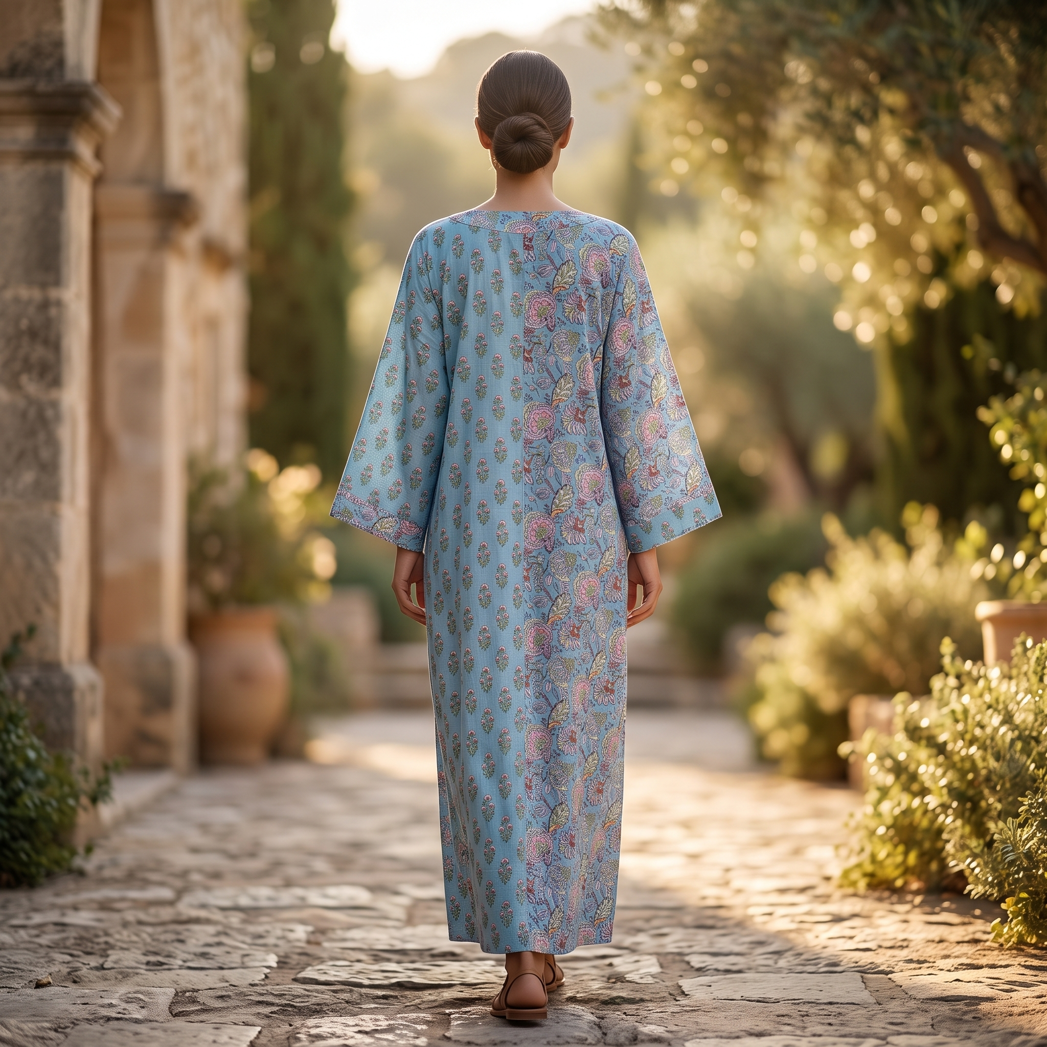 L/XL Noorain Printed Cotton Long Dress Jalabiya – 57"