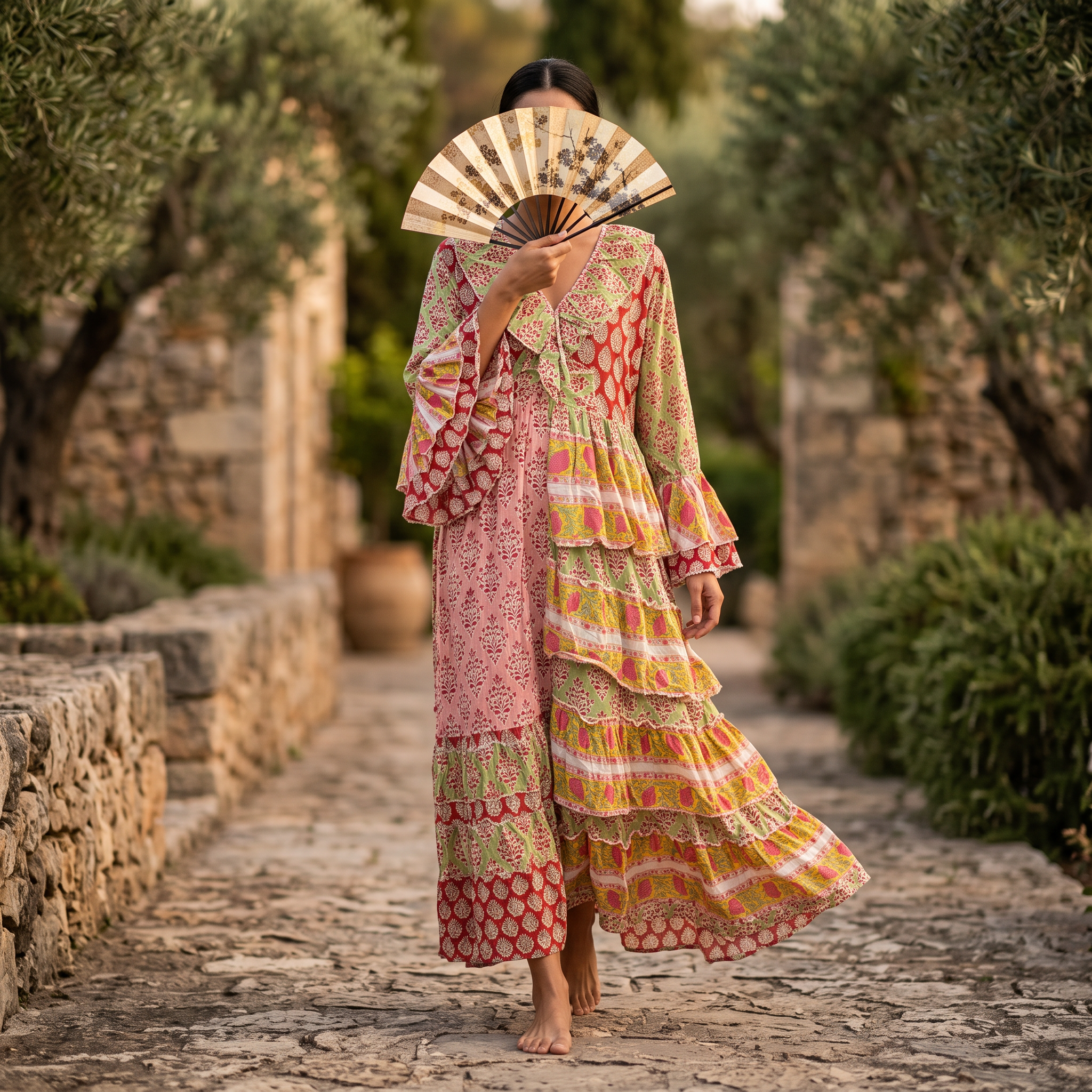L/XL Sabha Printed Cotton Long Dress Jalabiya – 57"
