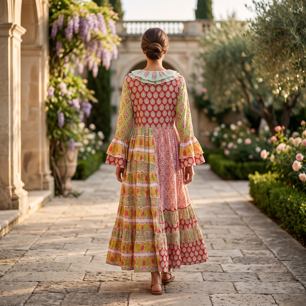 L/XL Sabha Printed Cotton Long Dress Jalabiya – 57"