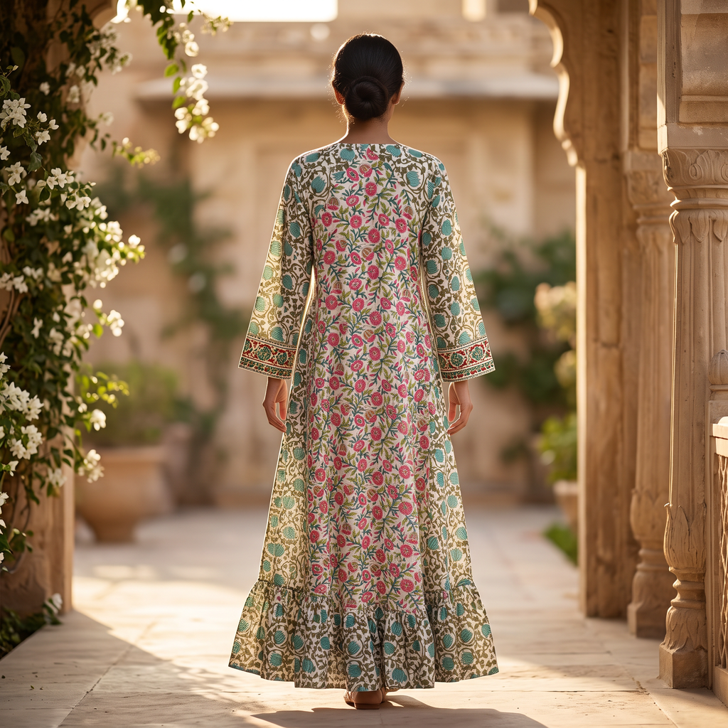 L/XL Naija Crystal Printed Cotton Long Dress Jalabiya – 57"