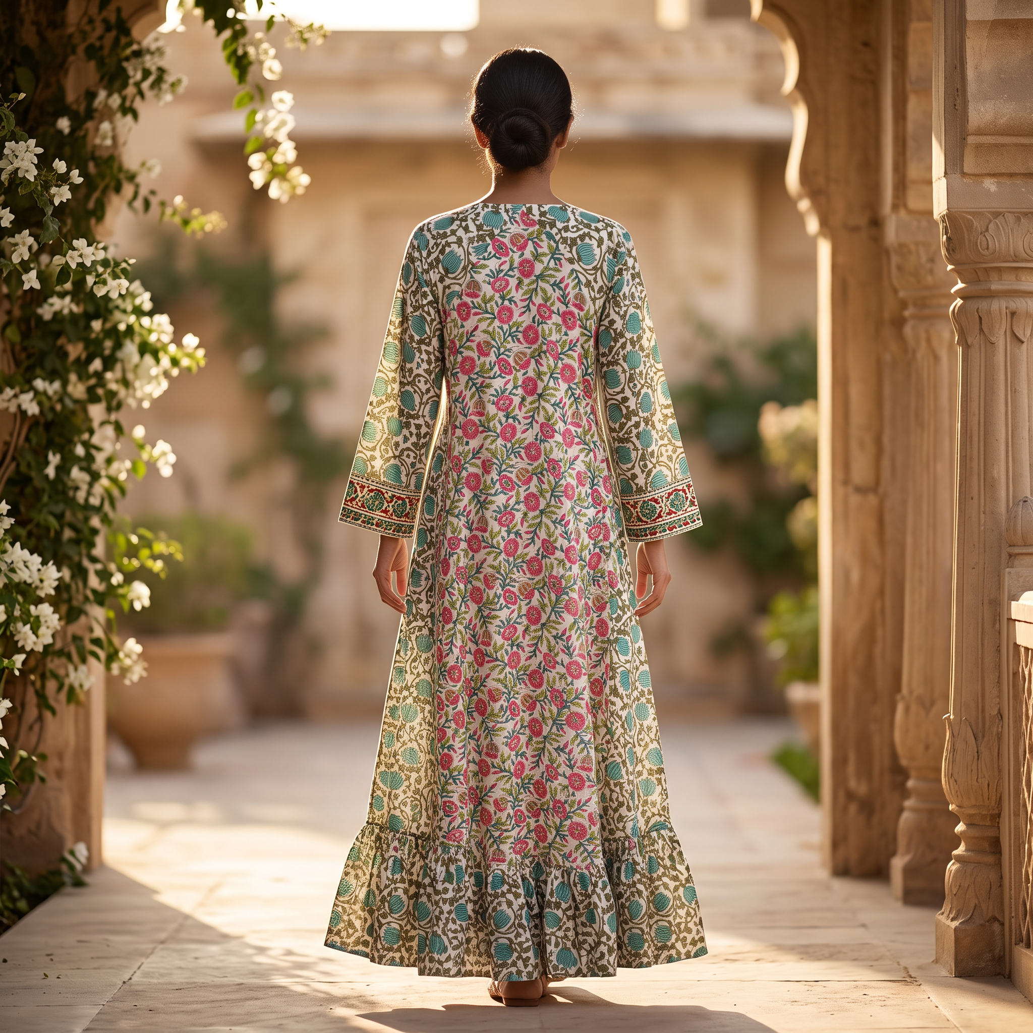 L/XL Naija Crystal Printed Cotton Long Dress Jalabiya – 57"