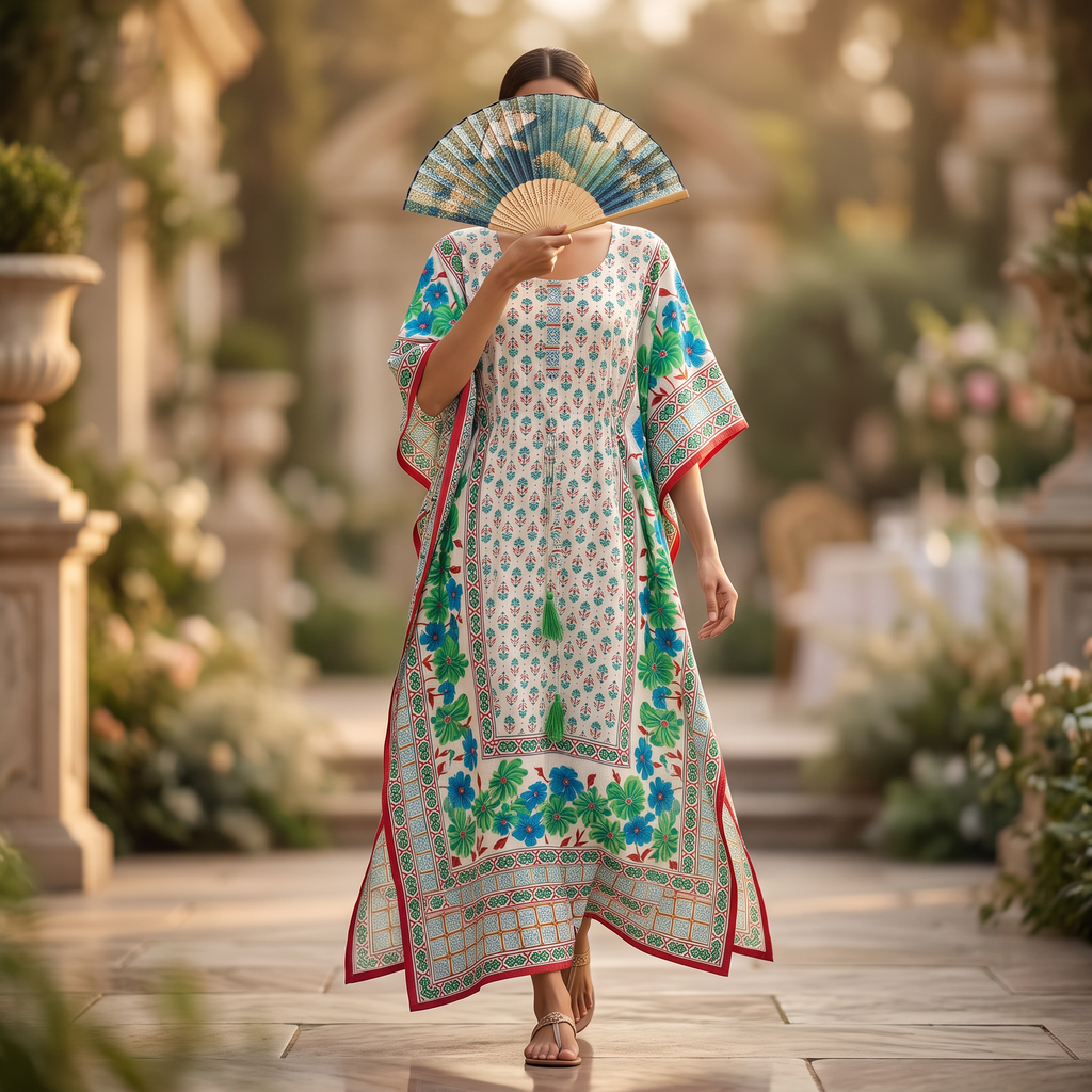Free Size Farasha Crystal Printed Cotton Long Dress Jalabiya – 57"