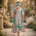 Free Size Farasha Crystal Printed Cotton Long Dress Jalabiya – 57"