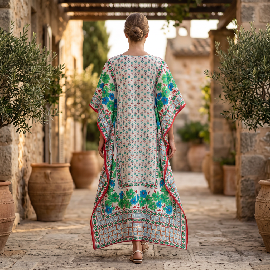 Free Size Farasha Crystal Printed Cotton Long Dress Jalabiya – 57"
