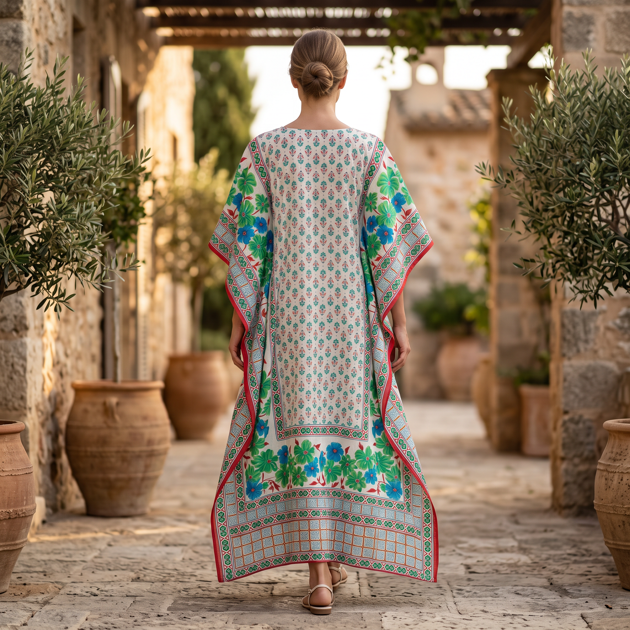 Free Size Farasha Crystal Printed Cotton Long Dress Jalabiya – 57"