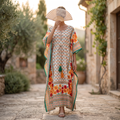 Free Size Farasha Crystal Printed Cotton Long Dress Jalabiya – 57"