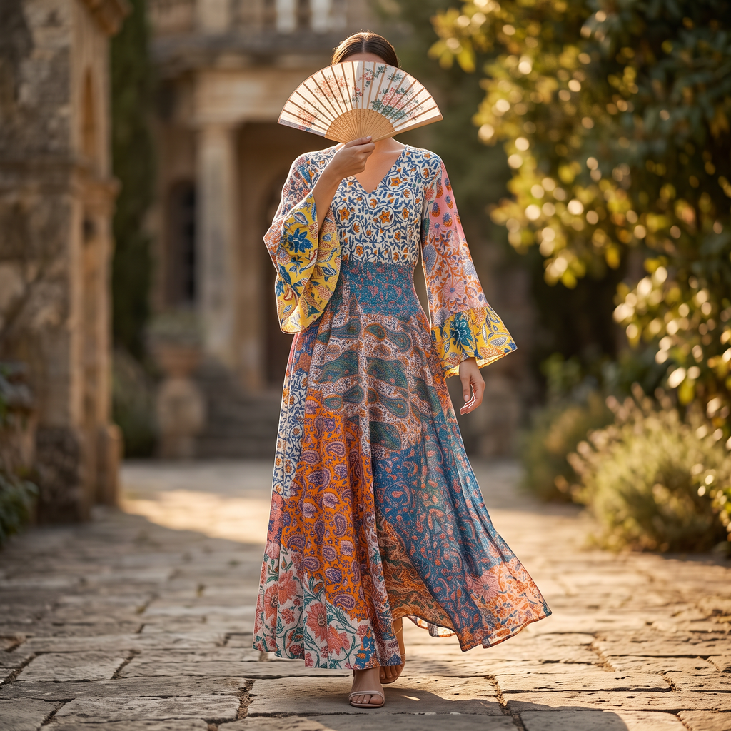 L/XL Musira Printed Cotton Long Dress Jalabiya – 57"