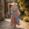 L/XL Musira Printed Cotton Long Dress Jalabiya – 57"