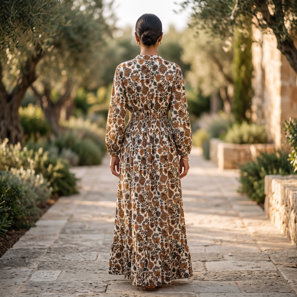 2XL-3XL Yuasa Printed Cotton Long Dress Jalabiya – 57