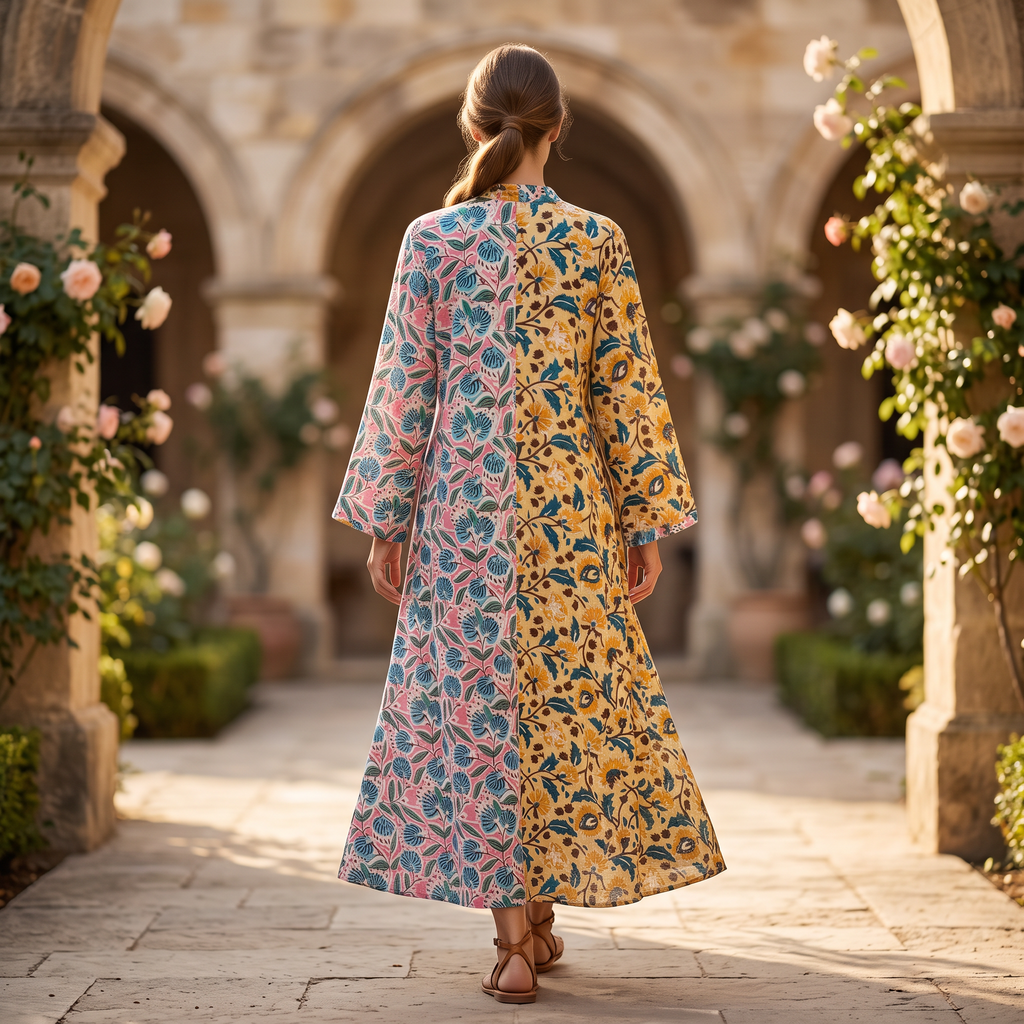 S/M Singapore Printed Cotton Long Dress Jalabiya – 57"