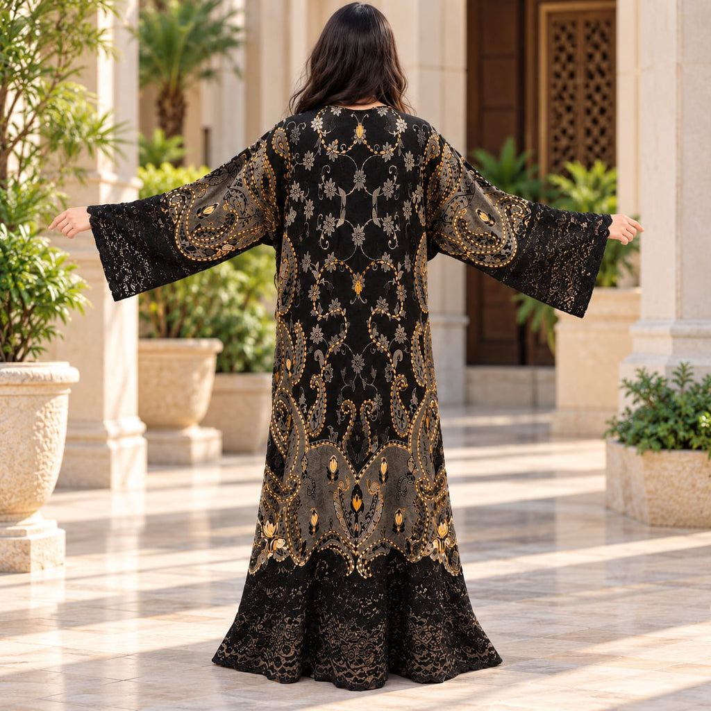 Free Size Royal Burgundy Velvet Crystal Kaftan – 55 Inches Length