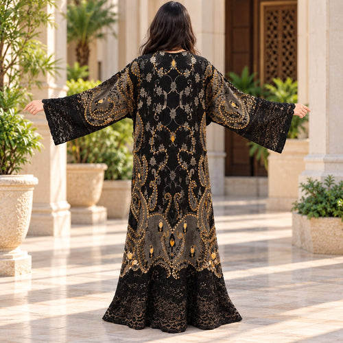 Free Size Royal Burgundy Velvet Crystal Kaftan – 55 Inches Length