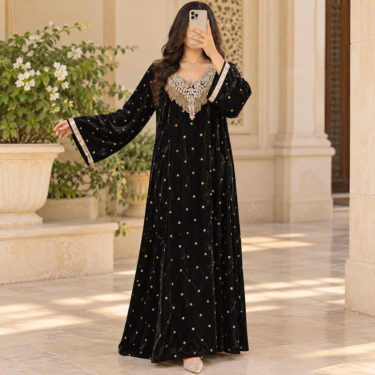 S/M Royal Burgundy Velvet Crystal Kaftan – 60 Inches Length.