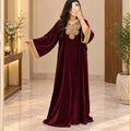 L/XL Royal Burgundy Velvet Crystal Kaftan – 60 Inches Length