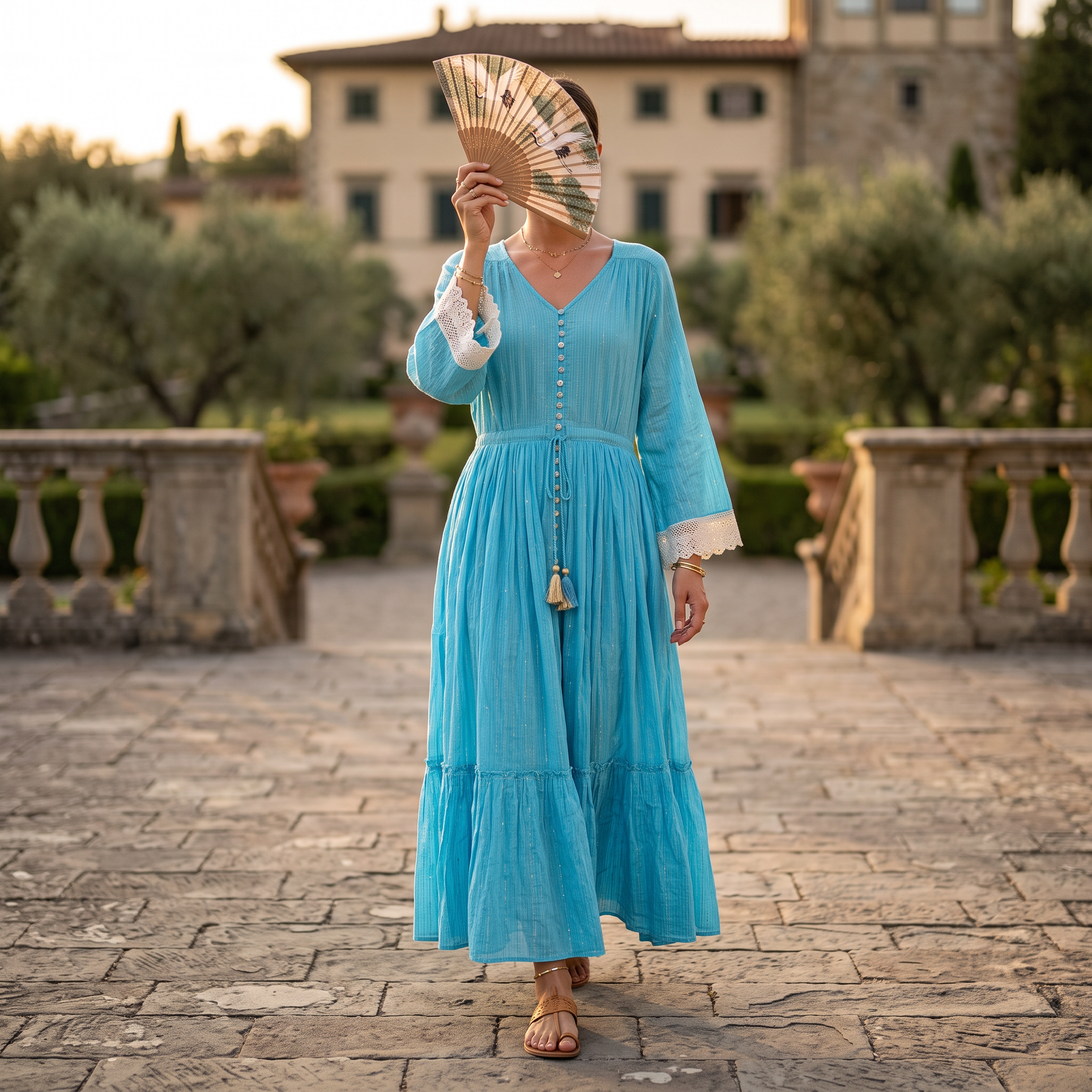 L/XL Ari Crystal Printed Cotton Long Dress Jalabiya – 57"