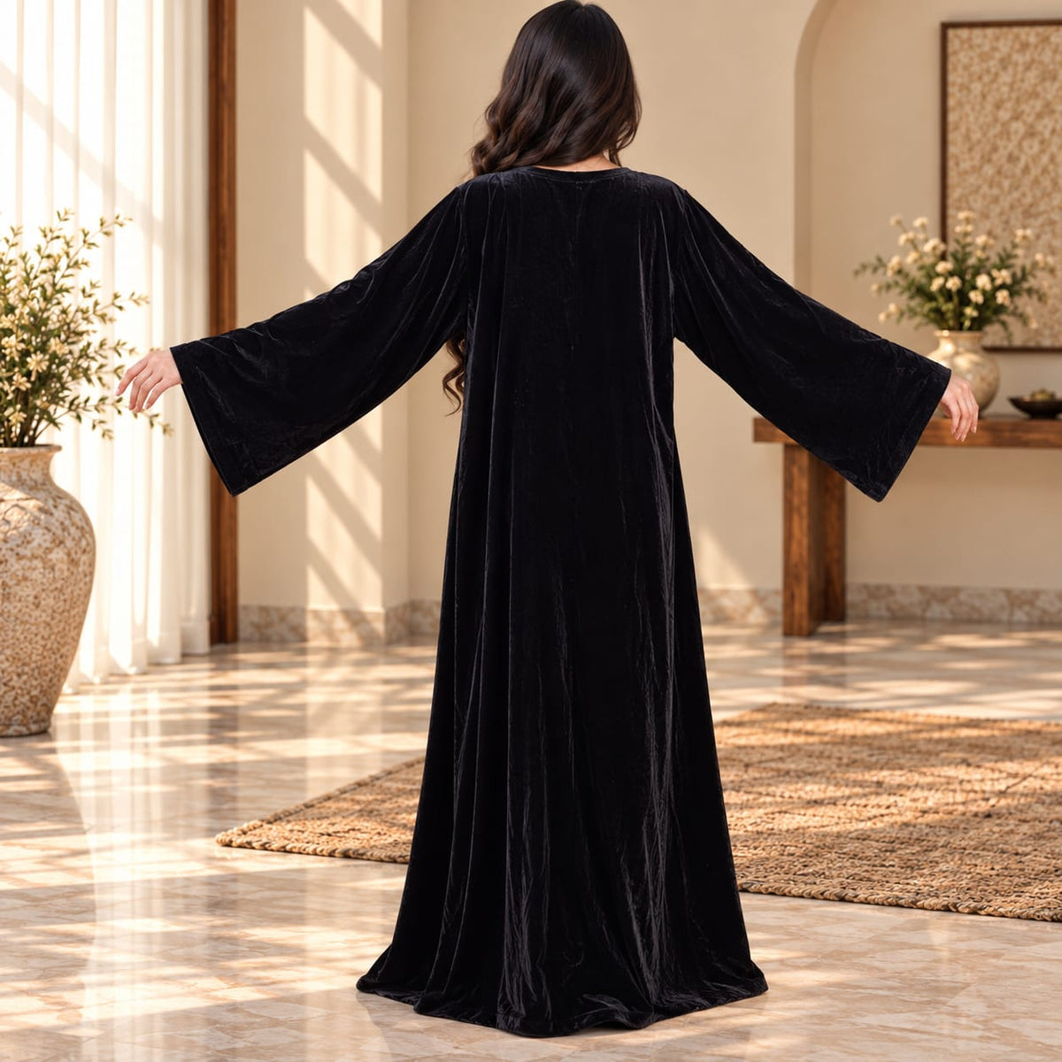 S/M Royal Burgundy Velvet Crystal Kaftan – 60 Inches Length.