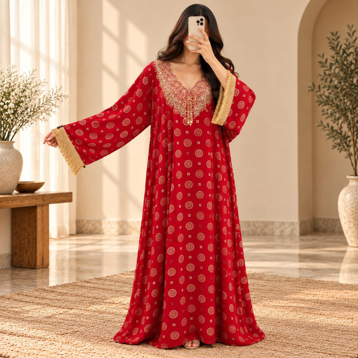 S/M Royal Burgundy Velvet Crystal Kaftan – 60 Inches Length.