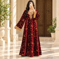 L/XL Royal Burgundy Velvet Crystal Kaftan – 60 Inches Length.