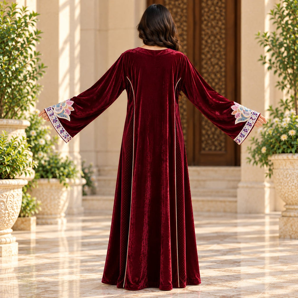 S/M Royal Burgundy Velvet Crystal Kaftan – 60 Inches Length.