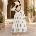 L/XL Arwa Printed Cotton Long Dress Jalabiya – 57"