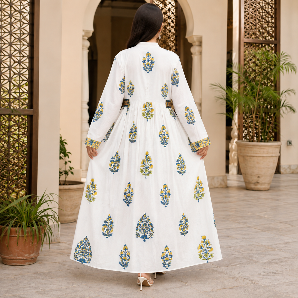 L/XL Arwa Printed Cotton Long Dress Jalabiya – 57"