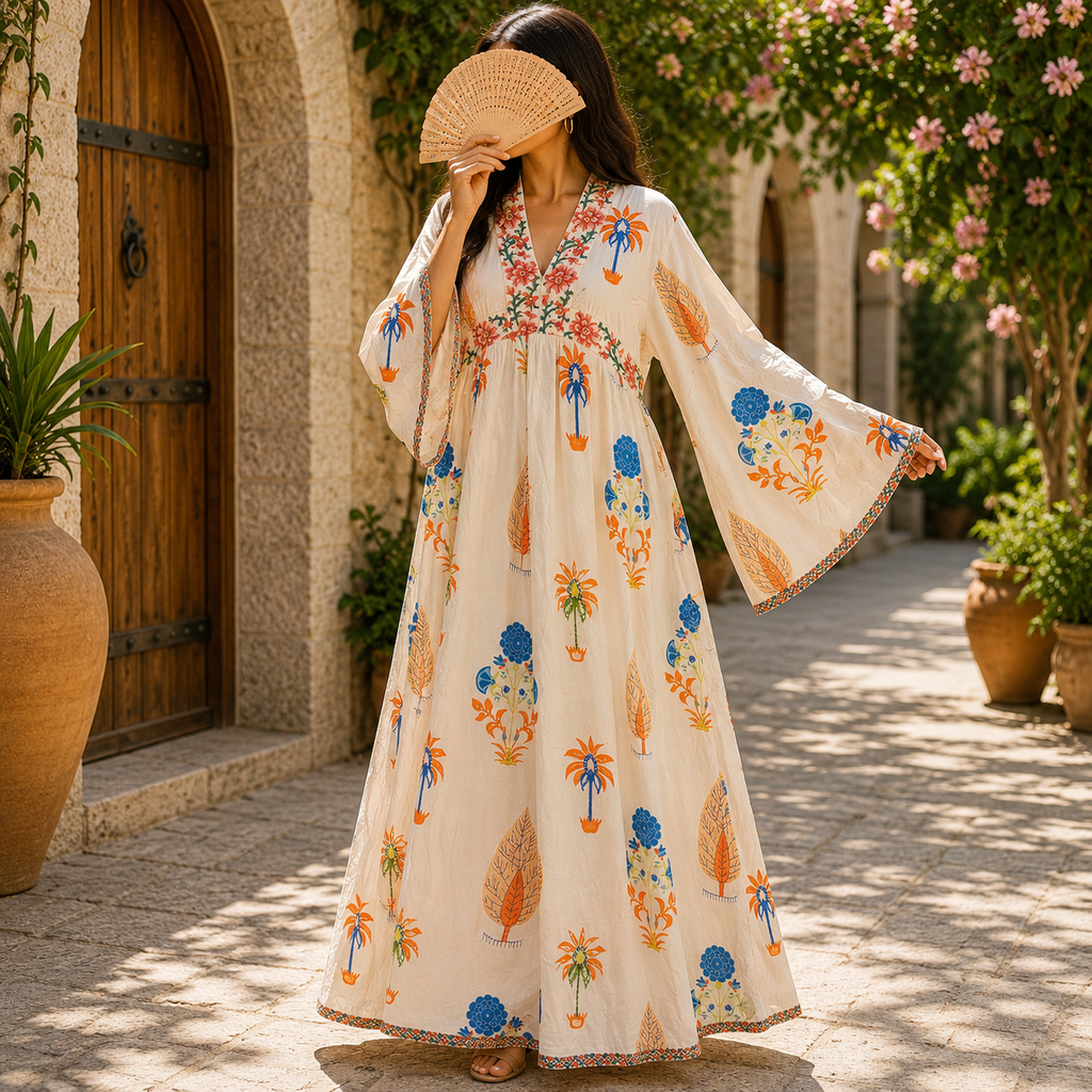 S/M Nida Printed Cotton Long Dress Jalabiya – 57"